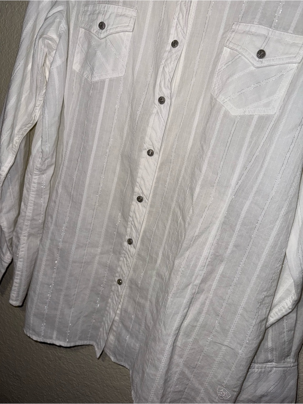 Ariat White Western Snap Shirt Women’s XL Metallic Stripe Top - Picture 6 of 16